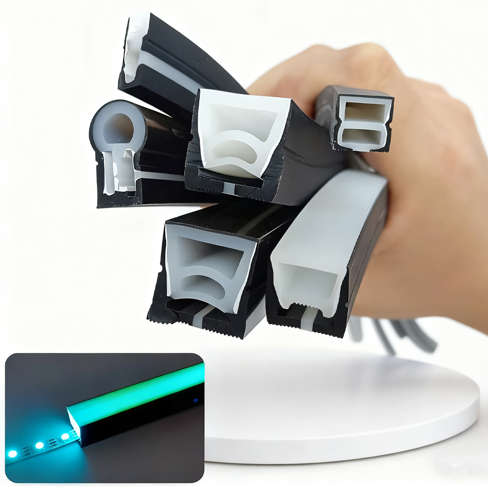 Outdoor Power Strip Weatherproof - Black Silicone Tube LED Neon Light
