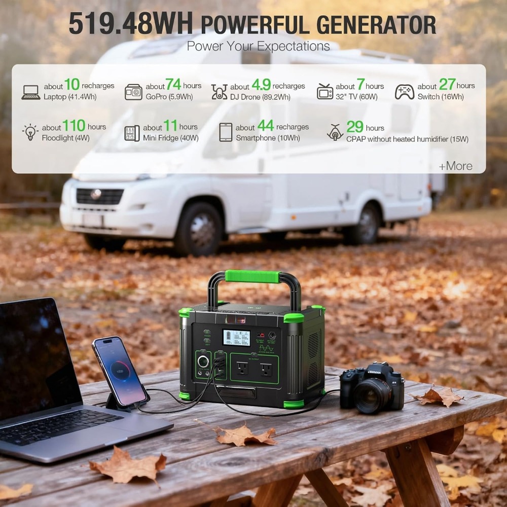 519.48Wh LiFePO4 Portable Powe - Ac Outdoor Power 评论和价格