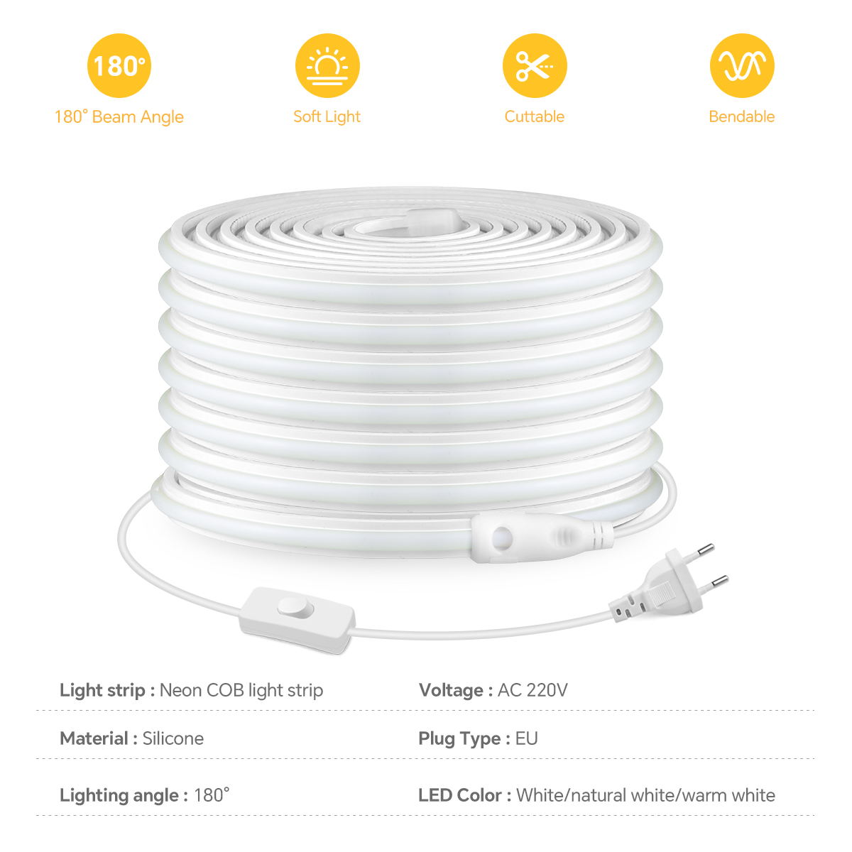 220V COB Led Strip High Densit - Outdoor Power Strip Weatherproof 评论和价格