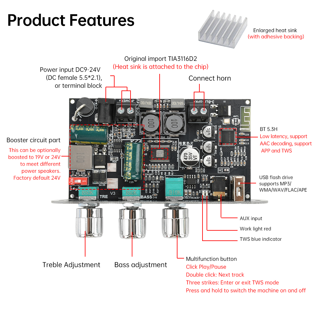 100W Mono Bluetooth 5.3 Amplif - Outdoor Power Supply 12V 评论和价格