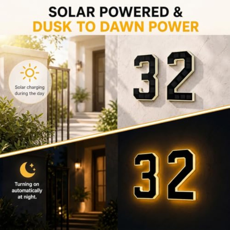 Solar Powered LED House Number - Outdoor Power Number 评论和价格