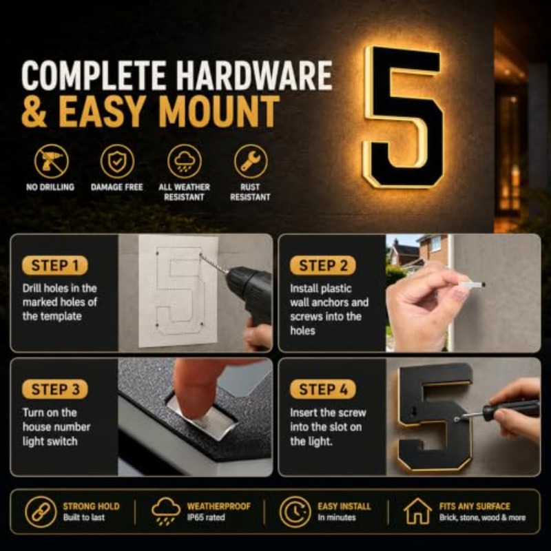 Solar Powered LED House Number - Outdoor Power Number 评论和价格